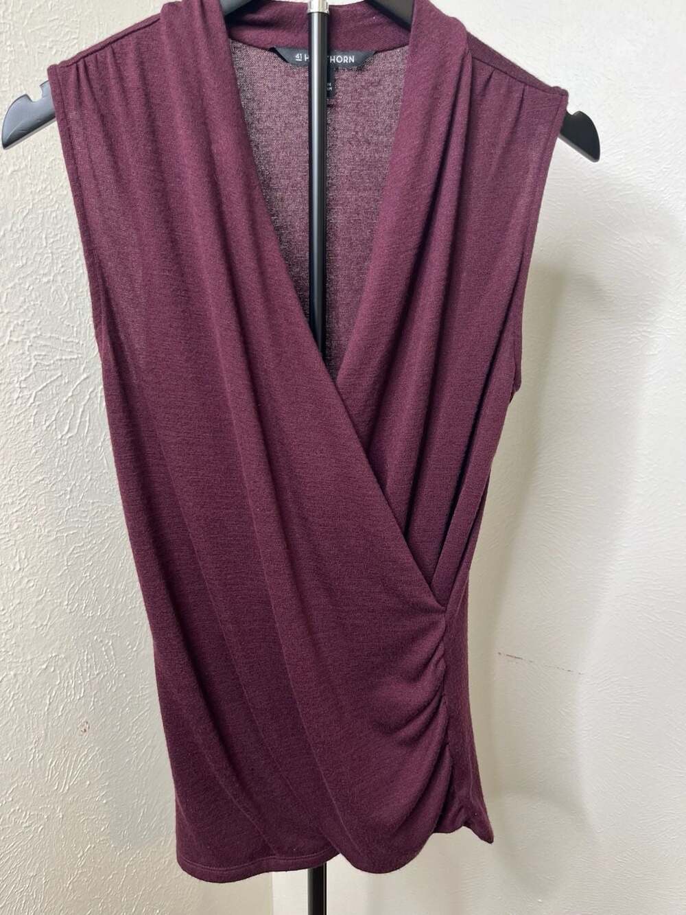 Maroon Sleeveless Wrap Top V-Neck Draped Blouse Burgundy Career Top
